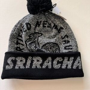 NWT Sriracha Knit Hat Beanie Cap Black and Gray w/ Black Puff/Pom